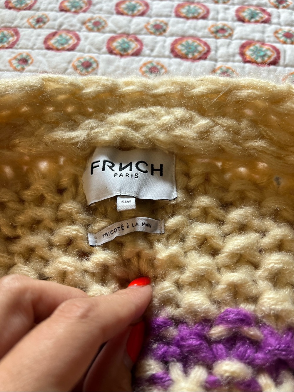 FRNCH Creme Lobelia Cardi Cream Striped Chunky Knit size S/M retails $155 - Picture 6 of 9
